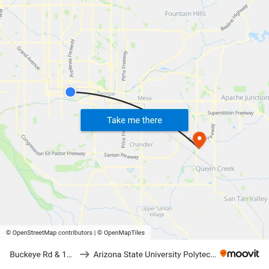 Buckeye Rd & 1900 East to Arizona State University Polytechnic campus map