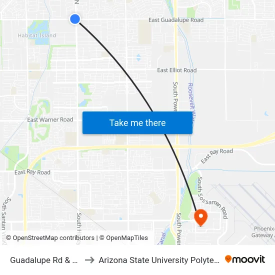Guadalupe Rd & Higley Rd to Arizona State University Polytechnic campus map
