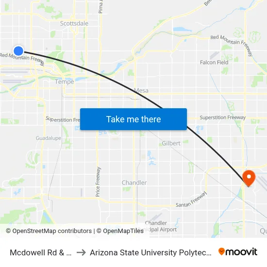Mcdowell Rd & 36th St to Arizona State University Polytechnic campus map