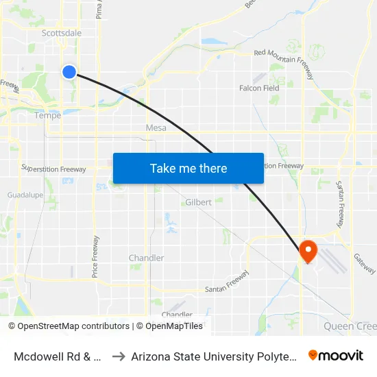 Mcdowell Rd & Miller Rd to Arizona State University Polytechnic campus map
