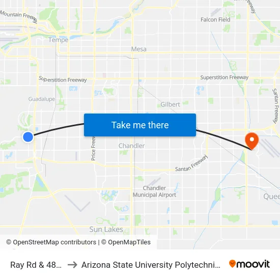 Ray Rd & 48th St to Arizona State University Polytechnic campus map