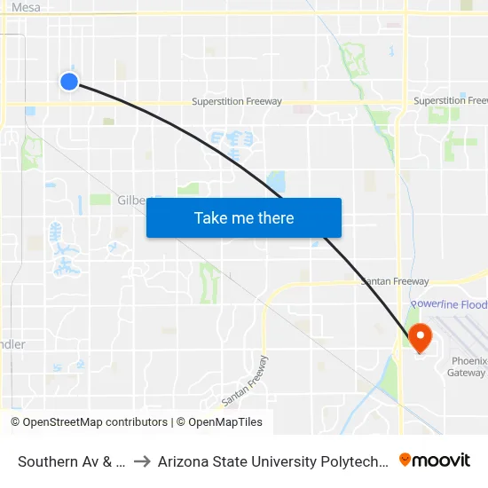 Southern Av & Horne to Arizona State University Polytechnic campus map