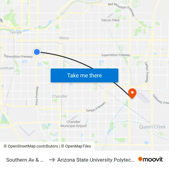 Southern Av & Price Rd to Arizona State University Polytechnic campus map