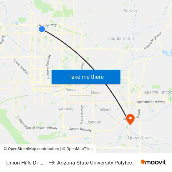 Union Hills Dr & 7th St to Arizona State University Polytechnic campus map