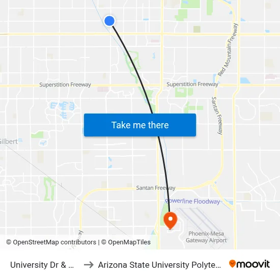 University Dr & Higley Rd to Arizona State University Polytechnic campus map
