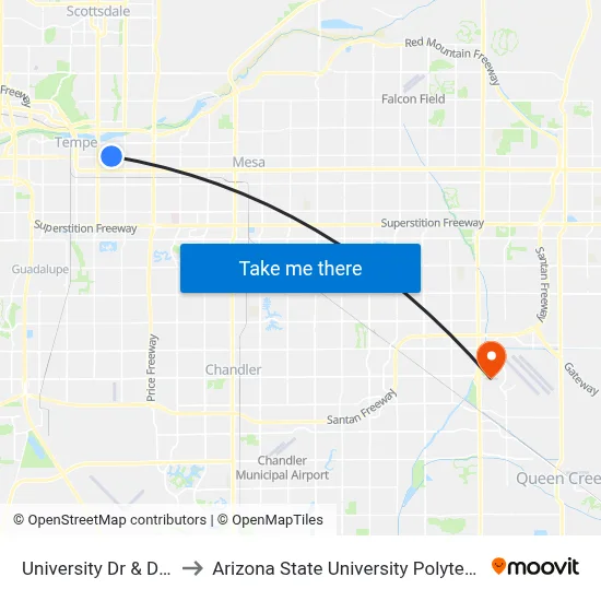 University Dr & Dorsey Ln to Arizona State University Polytechnic campus map