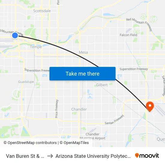 Van Buren St & 44th St to Arizona State University Polytechnic campus map