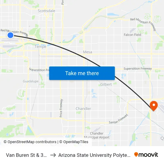 Van Buren St & 3330 East to Arizona State University Polytechnic campus map