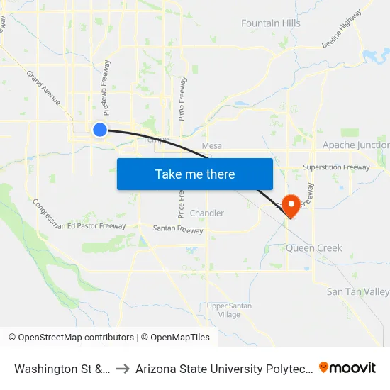 Washington St & 16th St to Arizona State University Polytechnic campus map