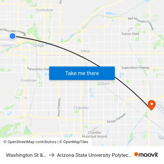 Washington St & 38th St to Arizona State University Polytechnic campus map
