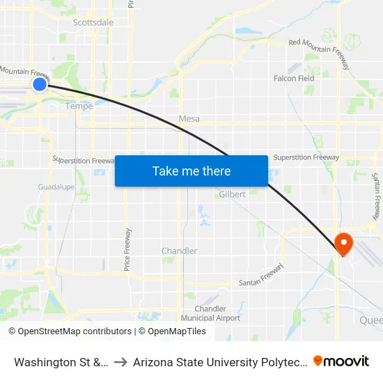 Washington St & 48th St to Arizona State University Polytechnic campus map