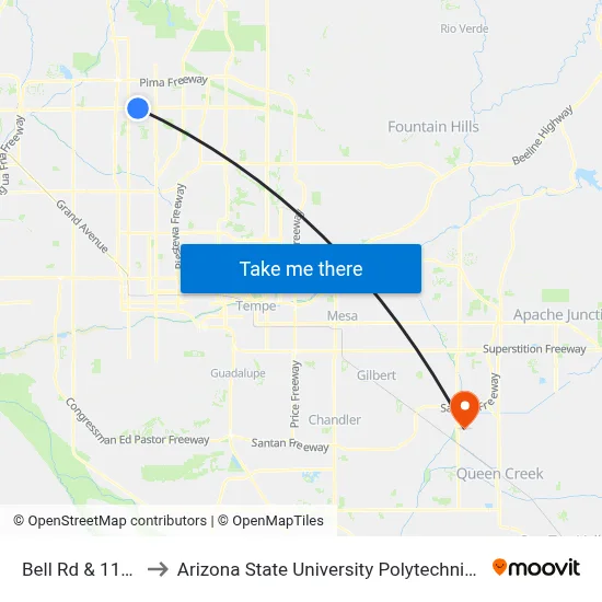 Bell Rd & 11th Av to Arizona State University Polytechnic campus map