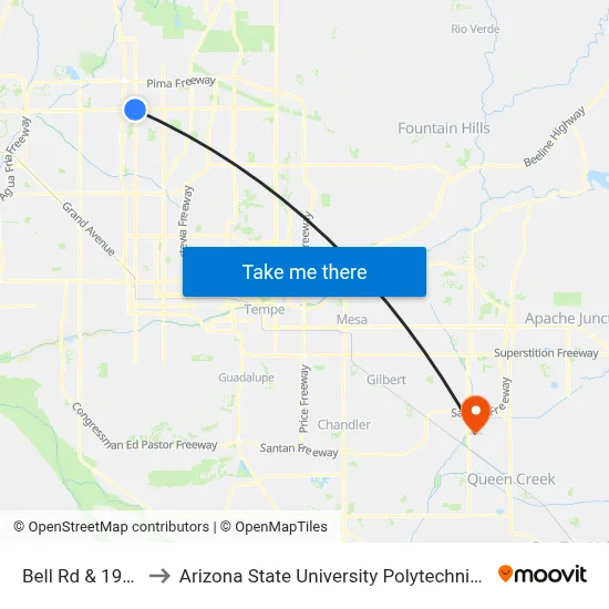 Bell Rd & 19th Av to Arizona State University Polytechnic campus map