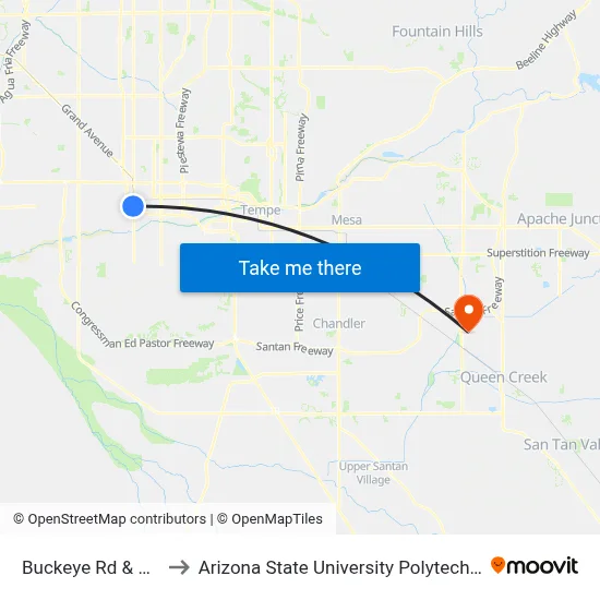 Buckeye Rd & 19th Av to Arizona State University Polytechnic campus map