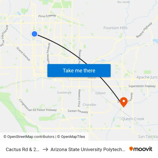 Cactus Rd & 21st Av to Arizona State University Polytechnic campus map