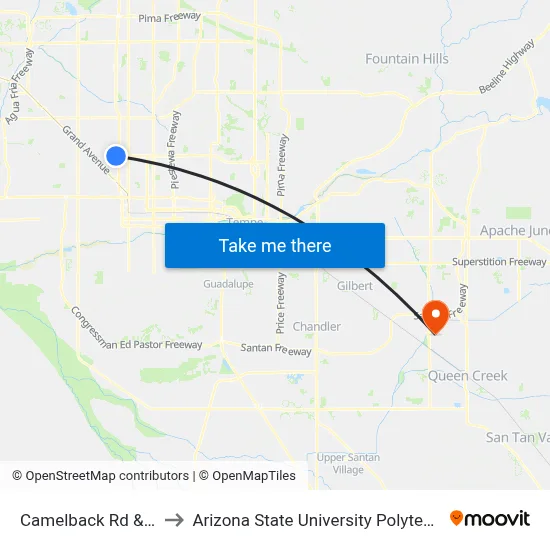 Camelback Rd & 27th Av to Arizona State University Polytechnic campus map