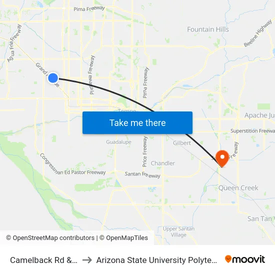 Camelback Rd & 39th Av to Arizona State University Polytechnic campus map