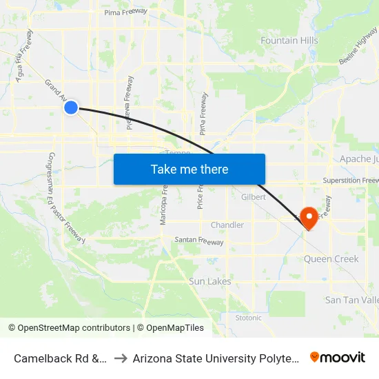 Camelback Rd & 43rd Av to Arizona State University Polytechnic campus map
