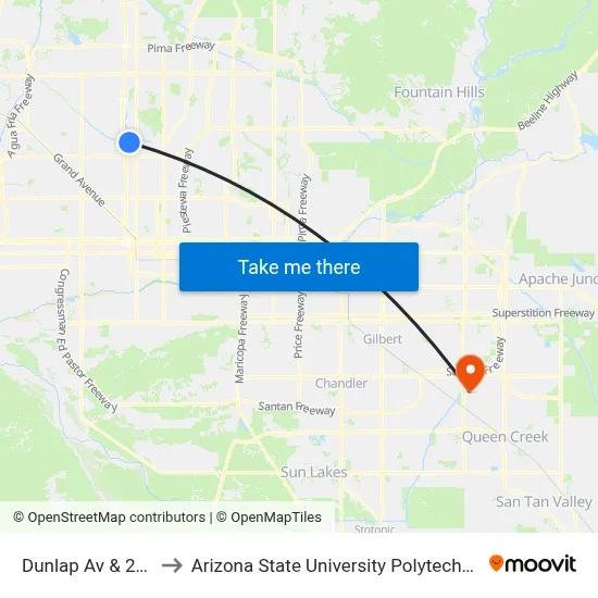 Dunlap Av & 23rd Av to Arizona State University Polytechnic campus map