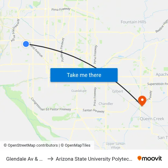 Glendale Av & 65th Av to Arizona State University Polytechnic campus map