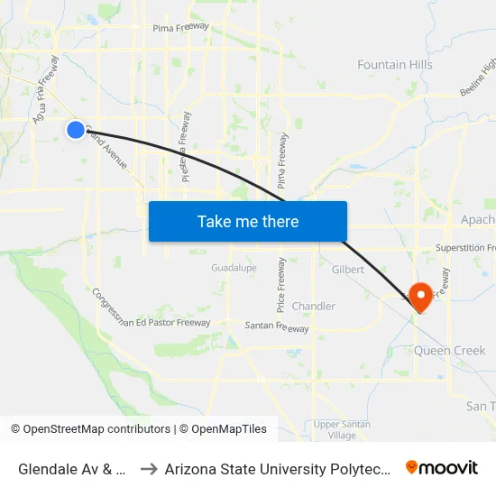 Glendale Av & 67th Av to Arizona State University Polytechnic campus map