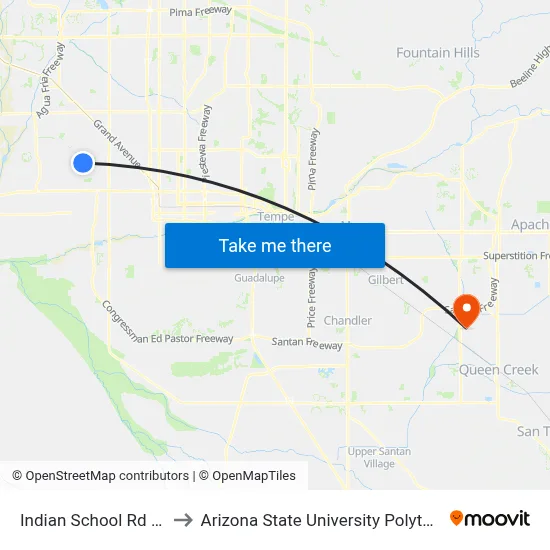 Indian School Rd & 67th Av to Arizona State University Polytechnic campus map