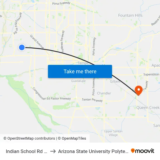 Indian School Rd & 79th Dr to Arizona State University Polytechnic campus map