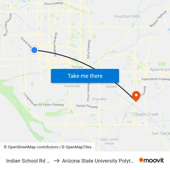 Indian School Rd & 33rd Av to Arizona State University Polytechnic campus map