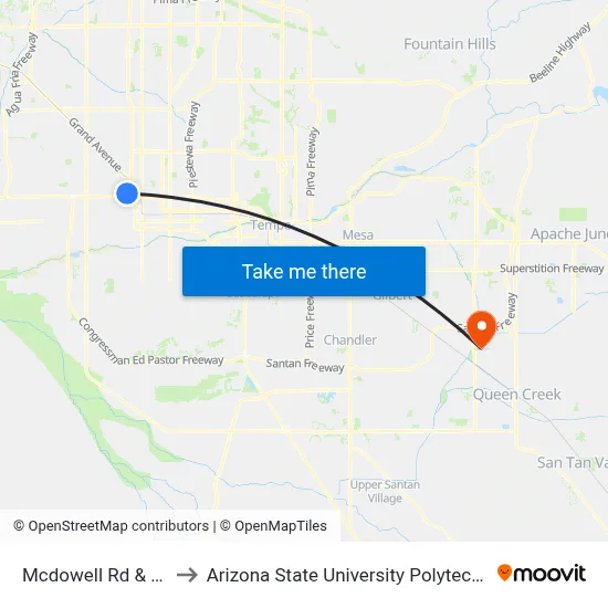 Mcdowell Rd & 27th Av to Arizona State University Polytechnic campus map