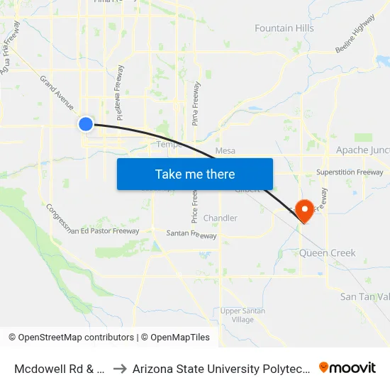 Mcdowell Rd & 19th Av to Arizona State University Polytechnic campus map