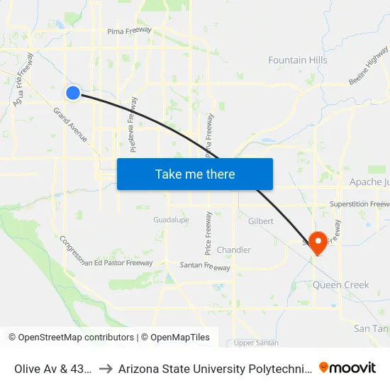 Olive Av & 43rd Av to Arizona State University Polytechnic campus map