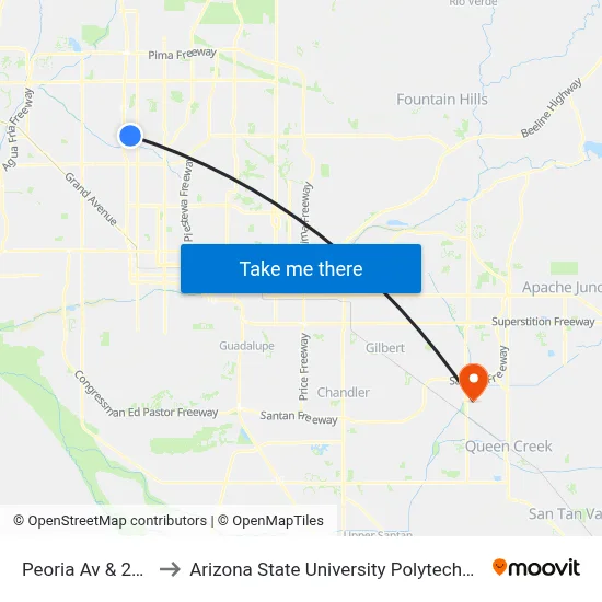 Peoria Av & 23rd Av to Arizona State University Polytechnic campus map