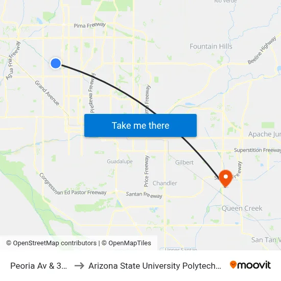 Peoria Av & 35th Av to Arizona State University Polytechnic campus map