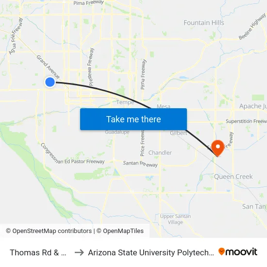 Thomas Rd & 43rd Av to Arizona State University Polytechnic campus map