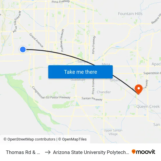 Thomas Rd & 75th Av to Arizona State University Polytechnic campus map