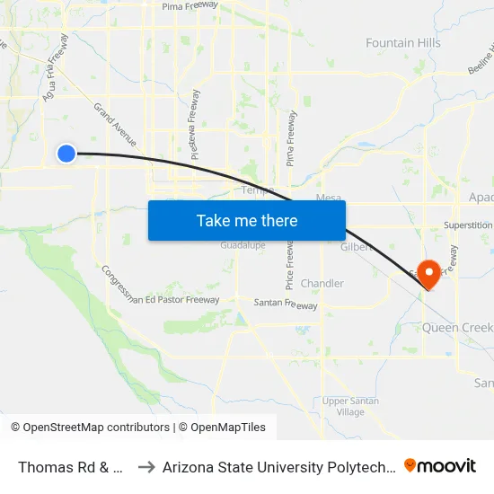 Thomas Rd & 81st Av to Arizona State University Polytechnic campus map