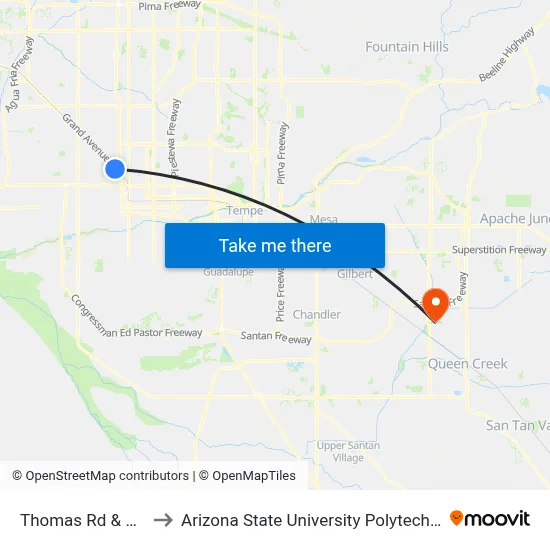 Thomas Rd & 27th Av to Arizona State University Polytechnic campus map