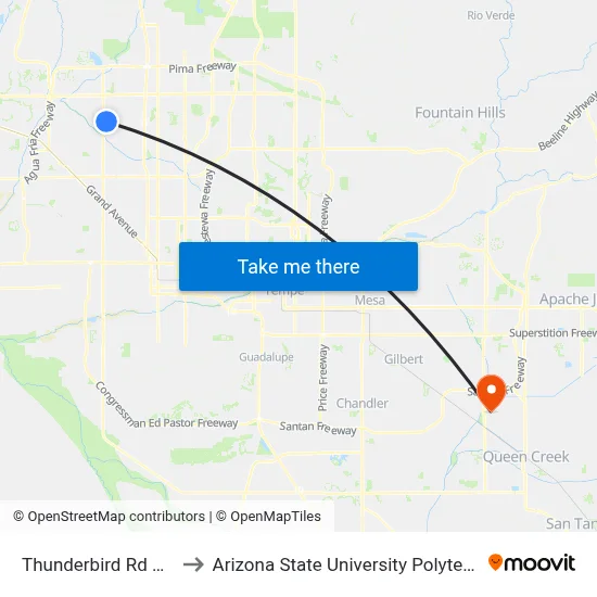 Thunderbird Rd & 49th Av to Arizona State University Polytechnic campus map