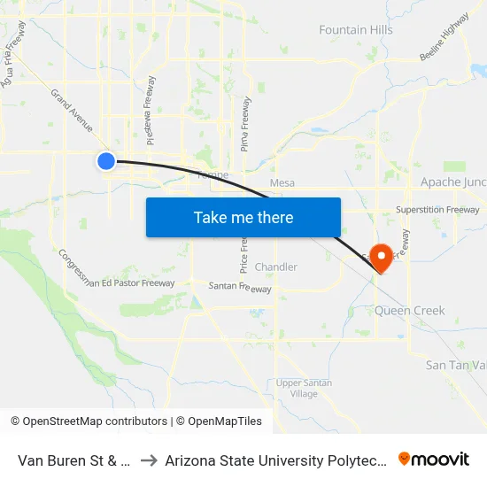 Van Buren St & 21st Av to Arizona State University Polytechnic campus map