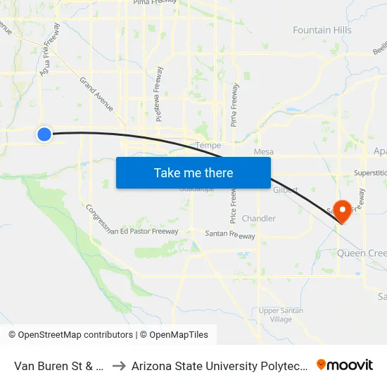 Van Buren St & 93rd Av to Arizona State University Polytechnic campus map