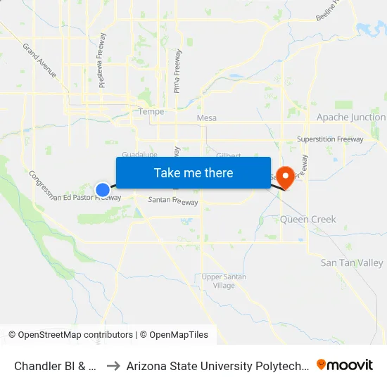 Chandler Bl & 24th St to Arizona State University Polytechnic campus map