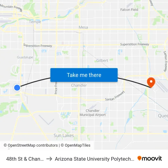 48th St & Chandler Bl to Arizona State University Polytechnic campus map