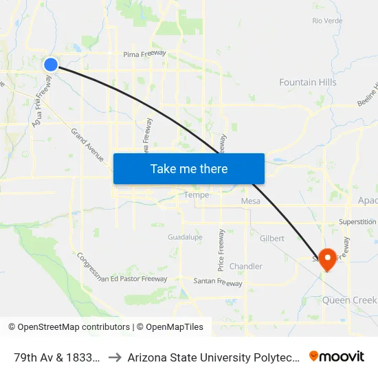 79th Av & 18330 North to Arizona State University Polytechnic campus map