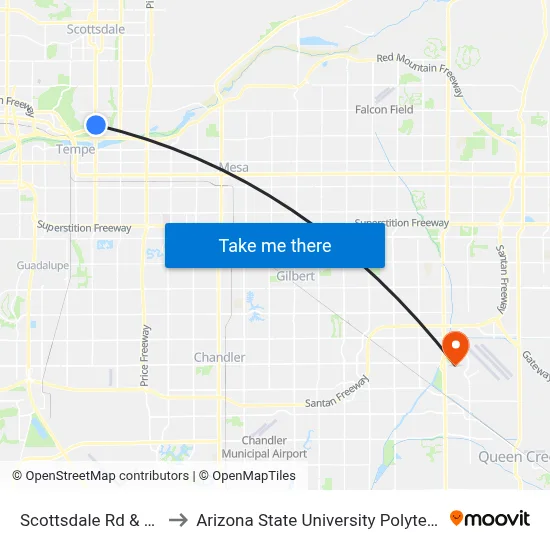 Scottsdale Rd & Weber Dr to Arizona State University Polytechnic campus map