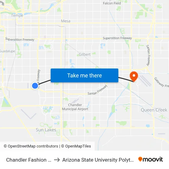 Chandler Fashion Center Tc to Arizona State University Polytechnic campus map