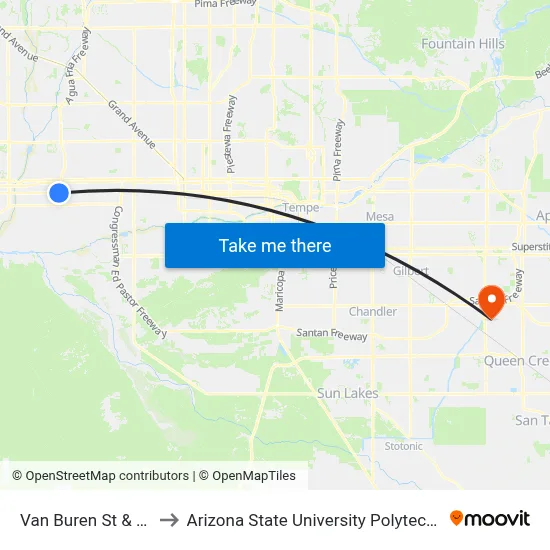 Van Buren St & 99th Av to Arizona State University Polytechnic campus map