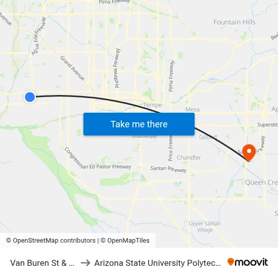 Van Buren St & 99th Av to Arizona State University Polytechnic campus map