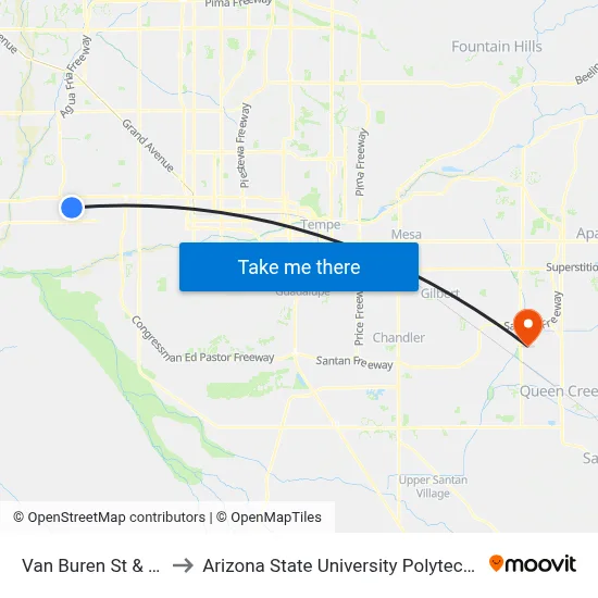 Van Buren St & 91st Av to Arizona State University Polytechnic campus map
