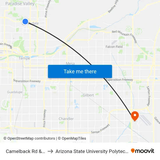 Camelback Rd & 66th St to Arizona State University Polytechnic campus map