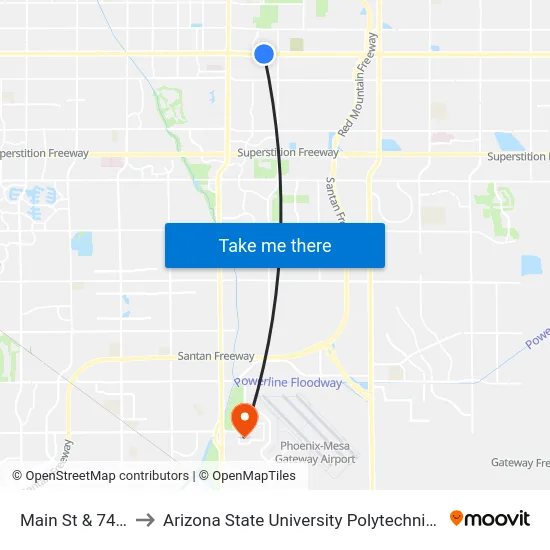 Main St & 74th St to Arizona State University Polytechnic campus map